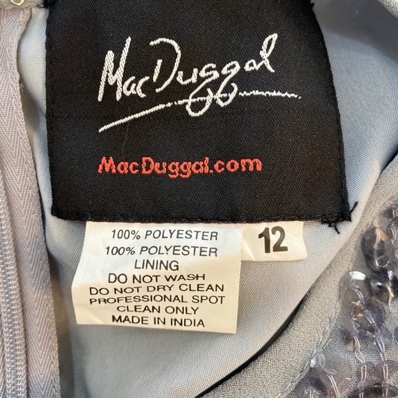 Mac Duggal NWOT Platinum Blue Grey Hand Embellished Sequin Cocktail Midi Dress - Picture 8 of 8